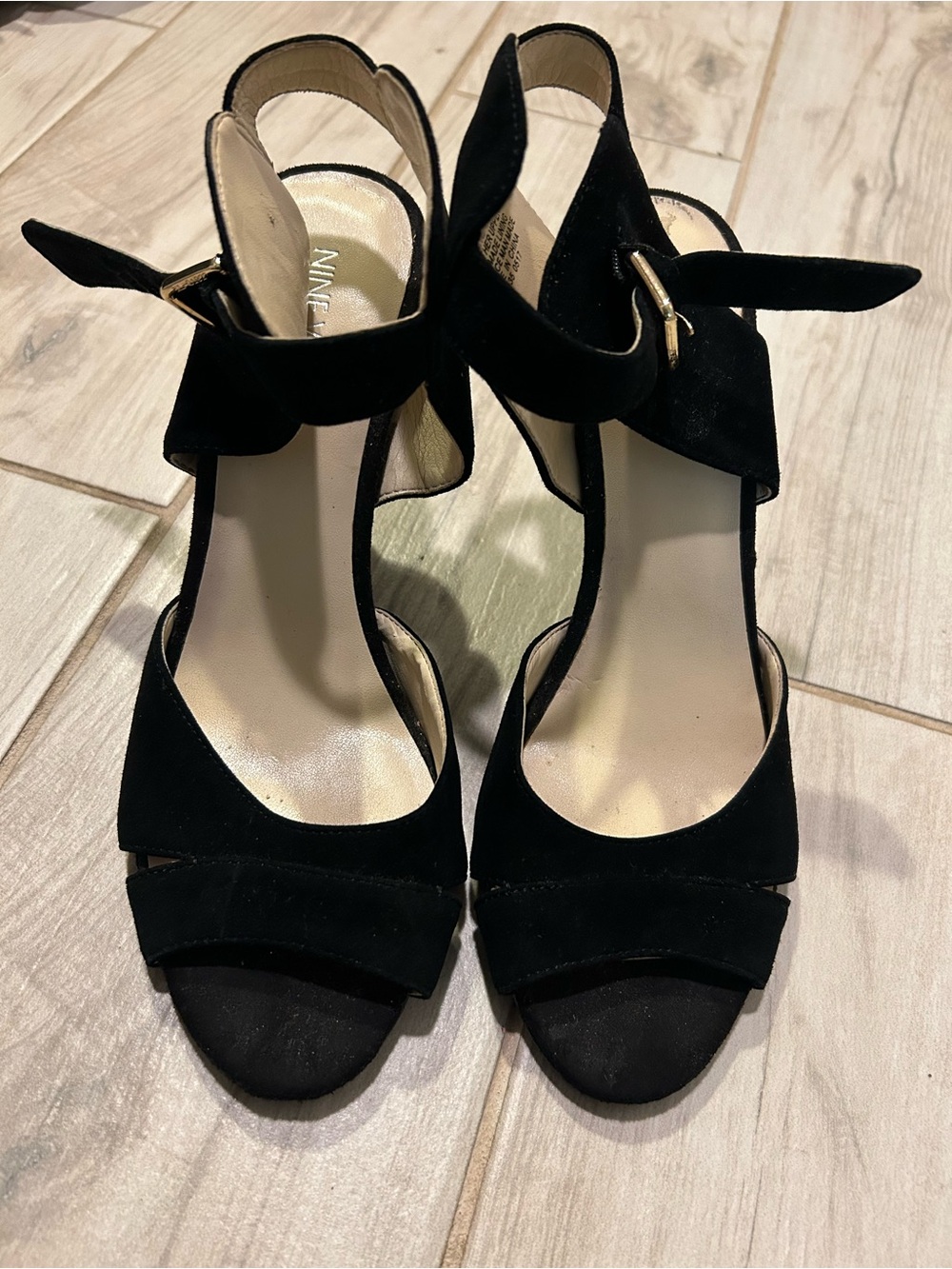 Nine West Black Suede Ankle-Strap Open-Toe Heels